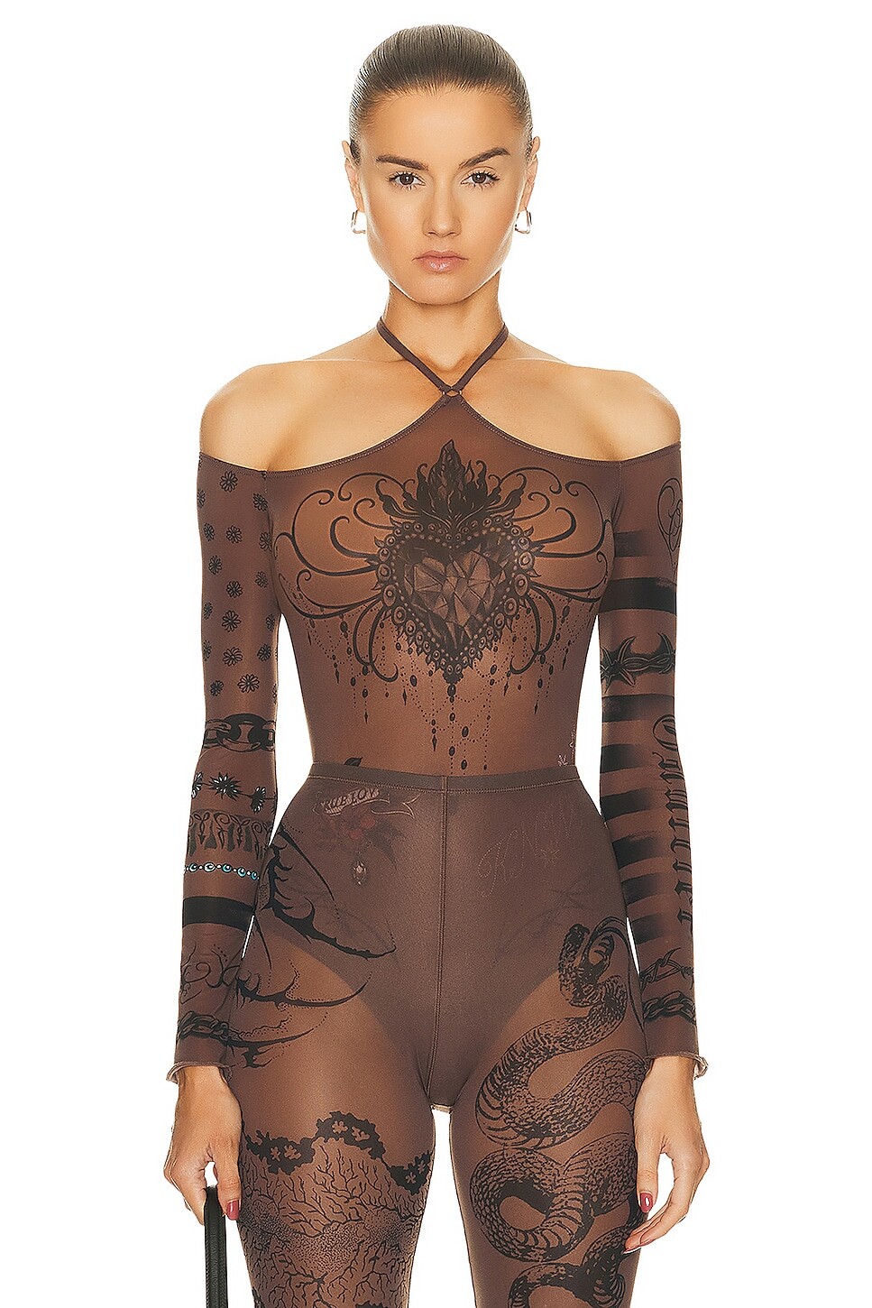 

Боди Jean Paul Gaultier X KNWLS Trompe Loeil Tatoo, цвет Ebene, Grey, & Black