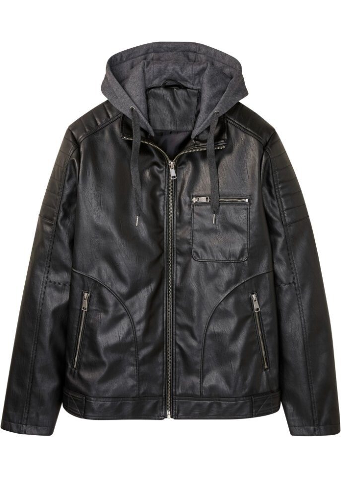 

Куртка из искусственной кожи с капюшоном John Baner Jeanswear, черный