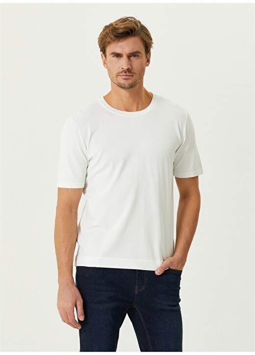 

Мужской свитер Slim Fit цвета экрю с круглым вырезом Network