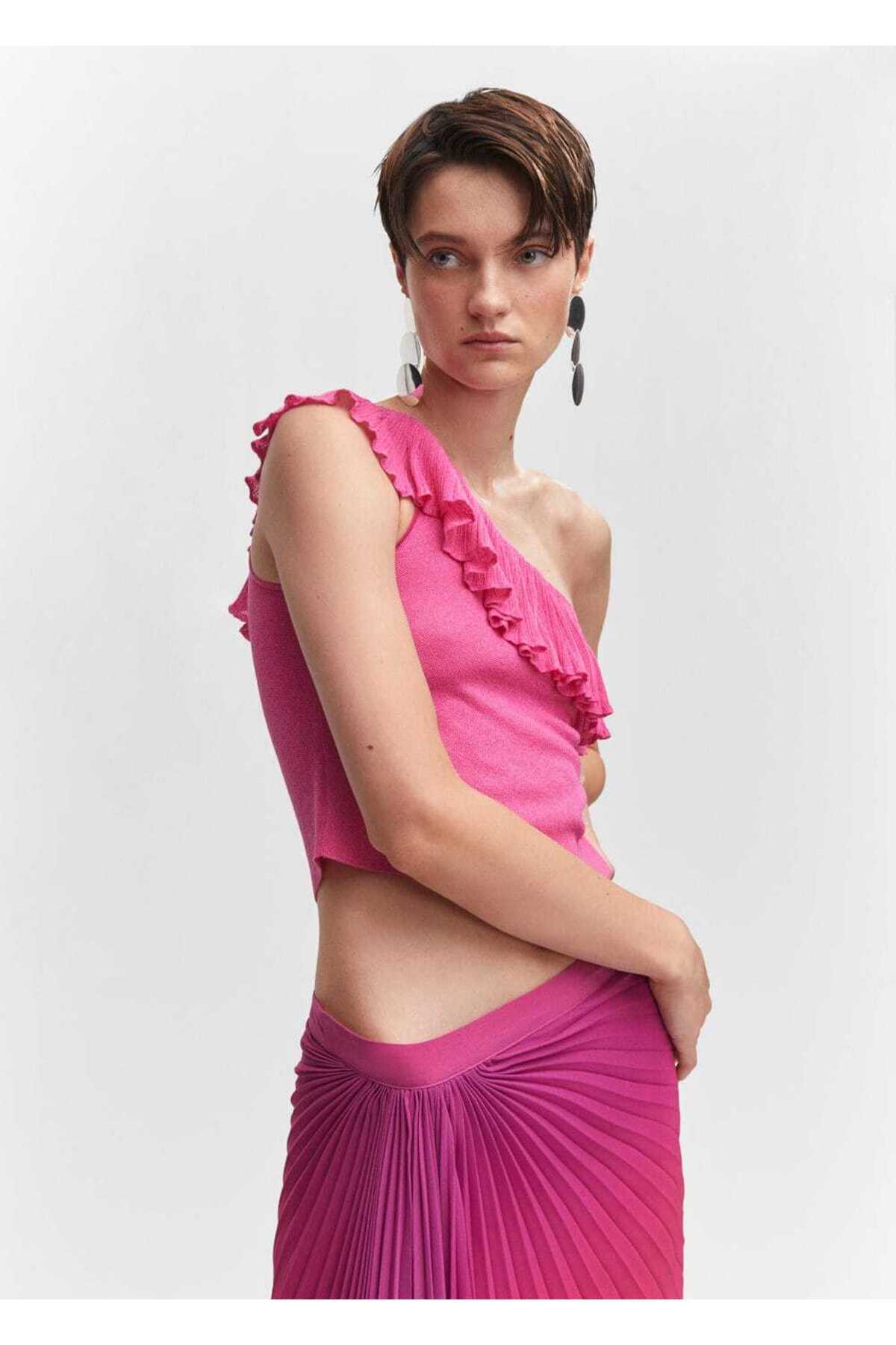 Асимметричная блузка с рюшами Mango, розовый