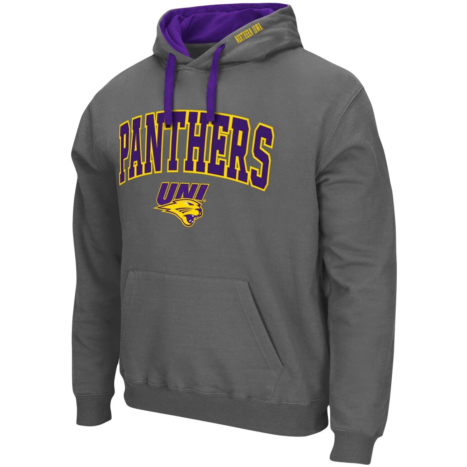

Мужской темно-серый пуловер с капюшоном Colosseum Northern Iowa Panthers Arch & Logo 2.0