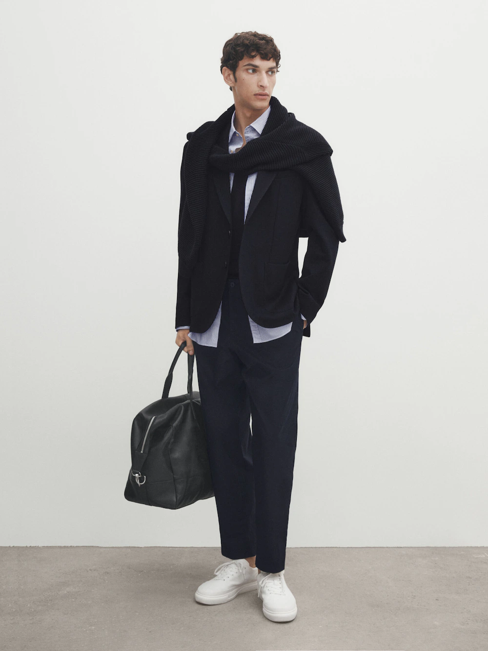 

Темно-синий пиджак из смешанного хлопка Massimo Dutti, синий