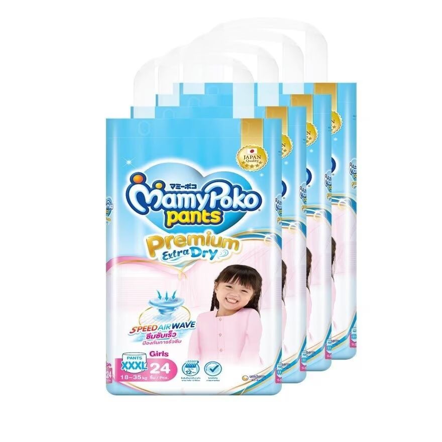 

Mamy Poko Брюки Premium Extra Dry для девочек, размер XXXL, упаковка 24X4 ผ้าอ้อมเด็ก, Blue