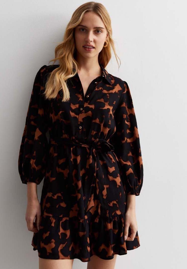 Платье-рубашка Abstract Print 3/4 Sleeve New Look, цвет brown pattern