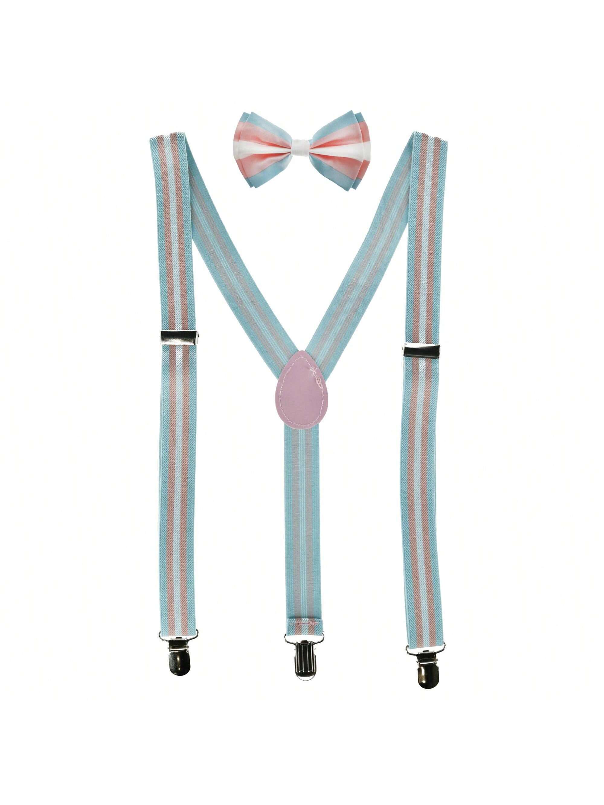 Полосатый комплект с галстуком-бабочкой и подтяжками Trans Pride, синий