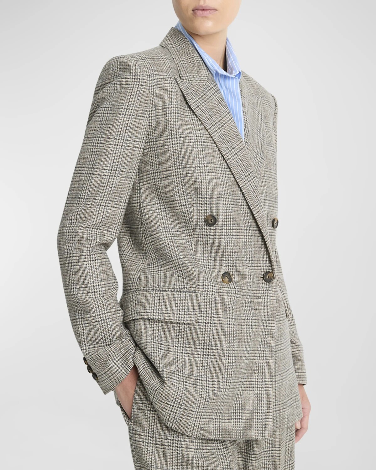 

Двубортный пиджак из смесовой шерсти в клетку Vince, цвет Heritage Grey
