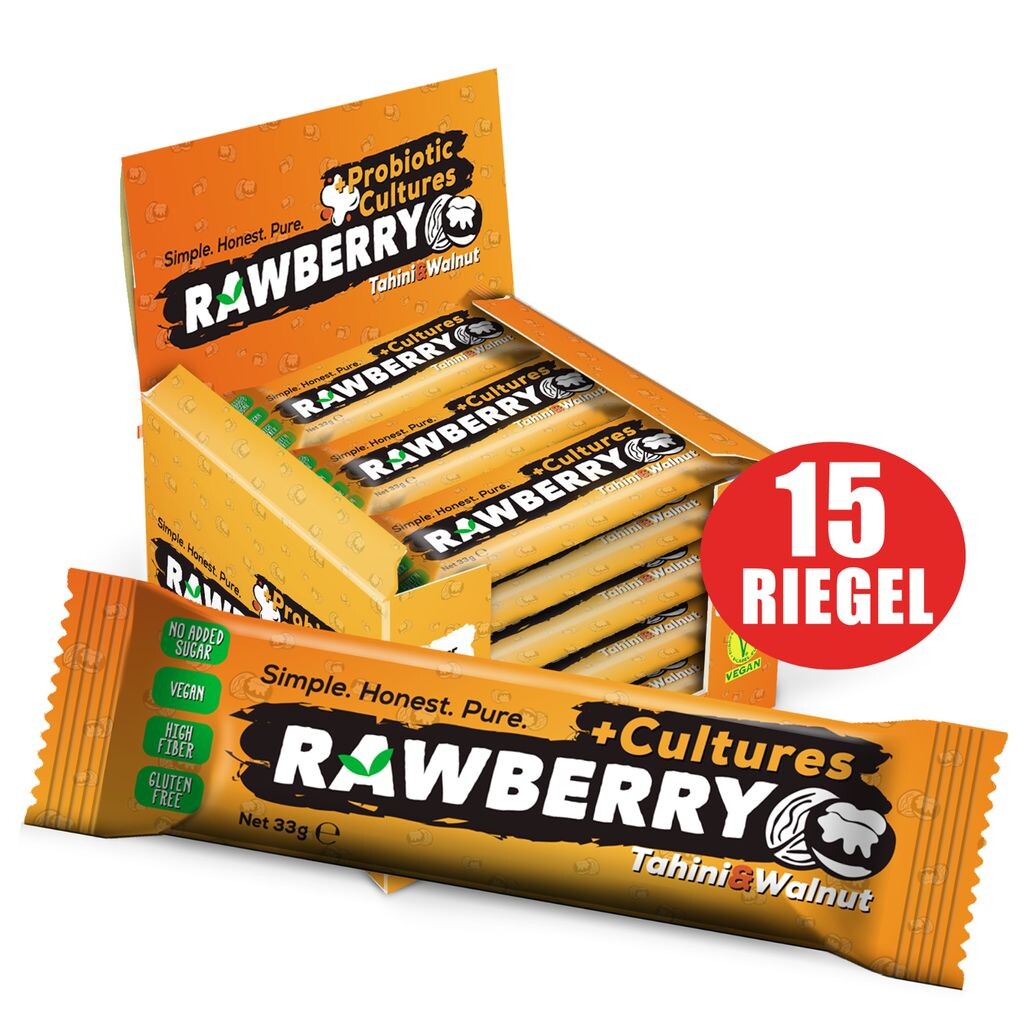 

RAWBERRY Пробиотик тахини, грецкий орех, без добавления сахара, без глютена, ореховый батончик, веганская закуска (15 x 33 г)