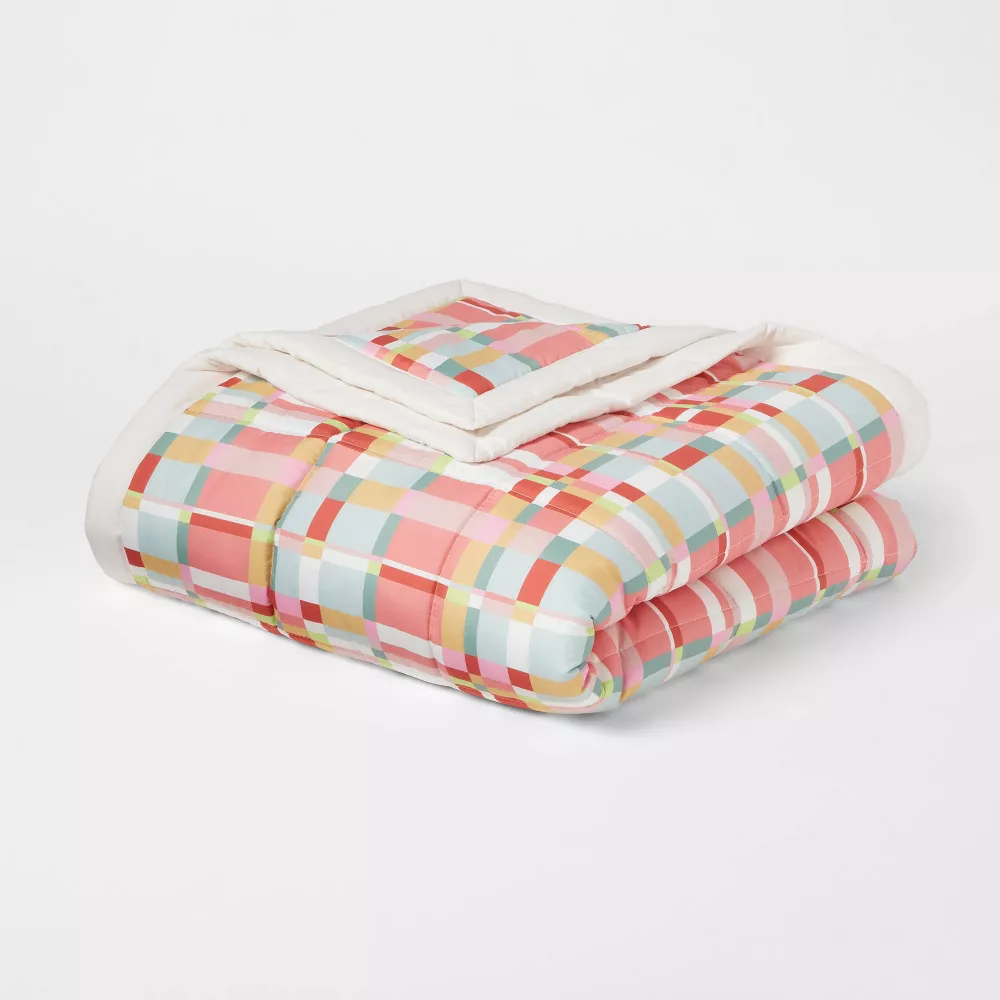 

Twin/Twin Extra Long Down Alt Blanket Pink Plaid - Room Essentials