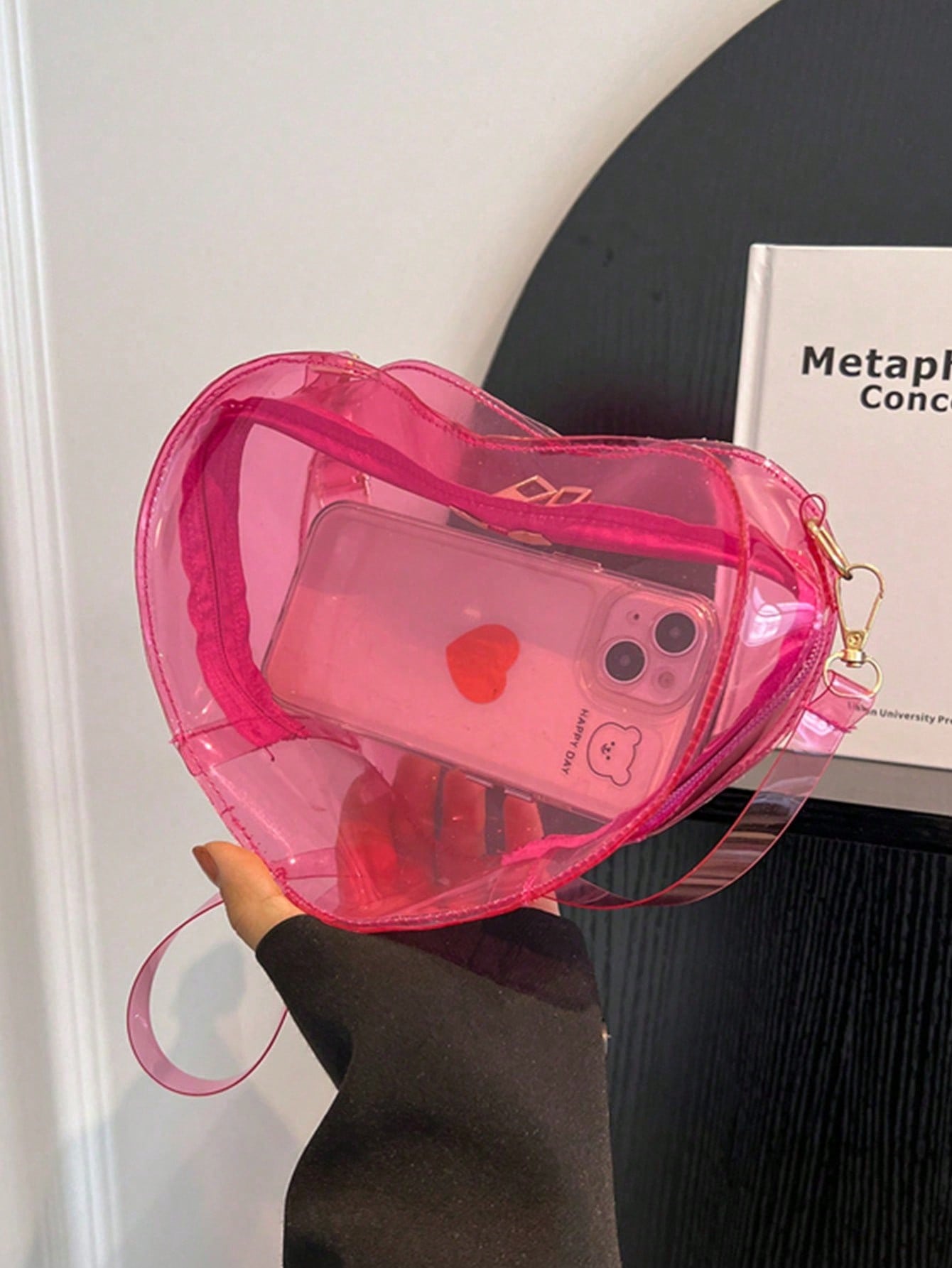 цена Летняя прозрачная сумка через плечо из ПВХ в форме сердца, розовый
