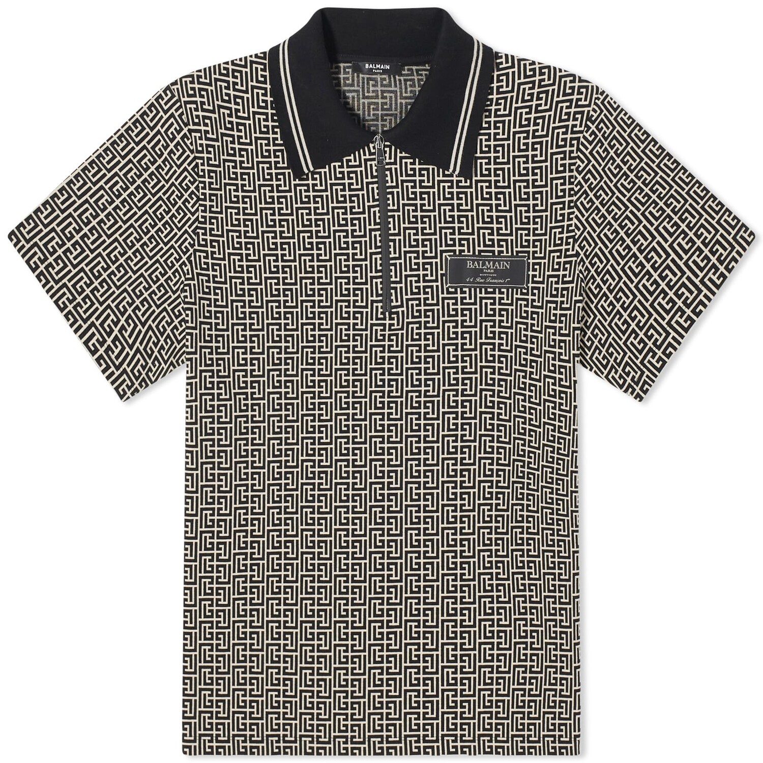 

Рубашка Balmain Monogram Jacquard Polo, цвет Ivory & Black