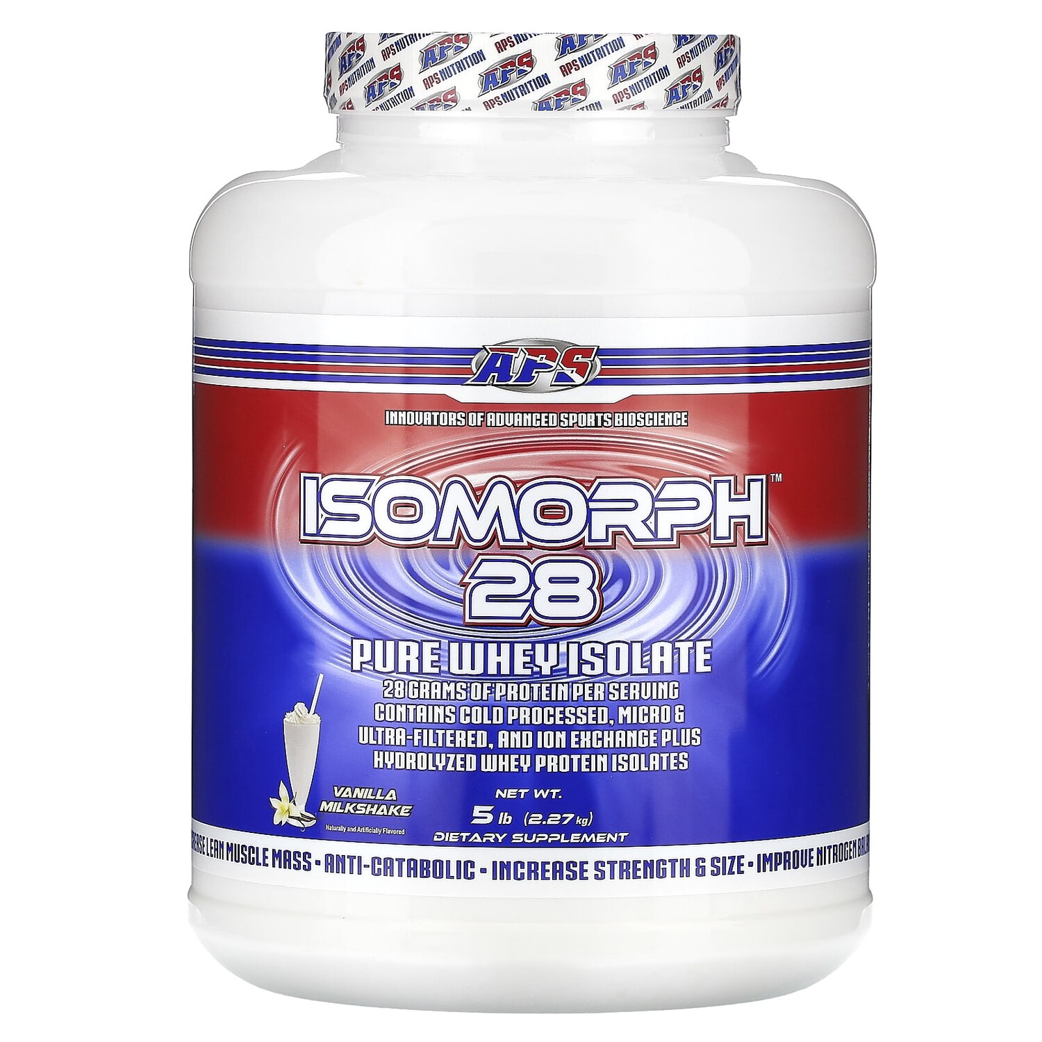 

Isomorph 28, чистый изолят сыворотки, ванильный молочный коктейль, 2,27 кг (5 фунтов), APS