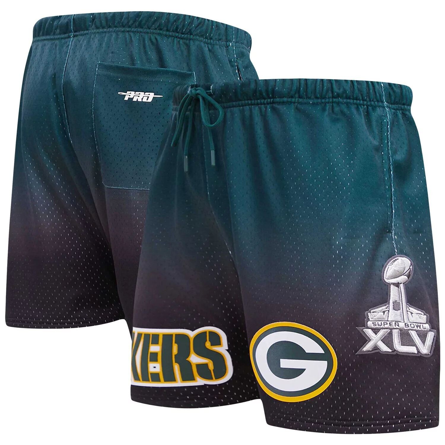 

Мужские шорты Pro Standard черного/зеленого цвета Green Bay Packers в сетку с эффектом омбре