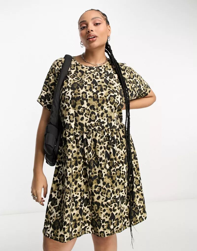 Короткое свободное платье с леопардовым принтом Noisy May Curve