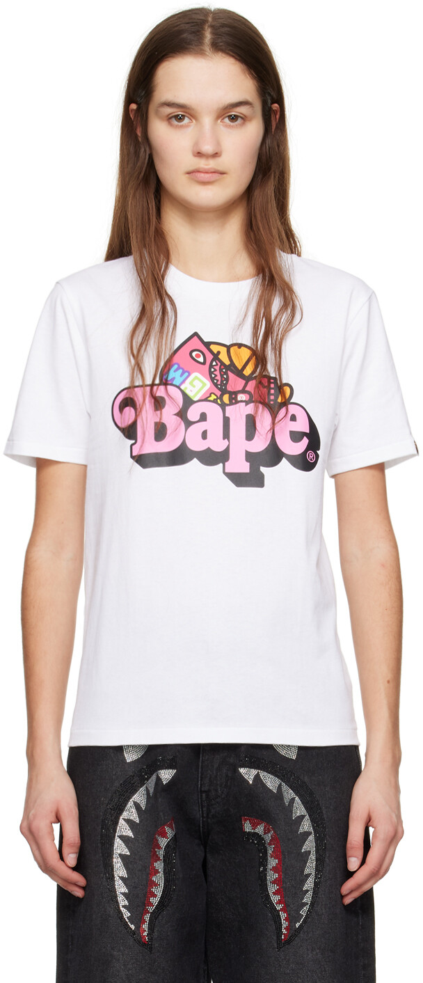 

Футболка Майло «Белая акула» Bape, цвет White/Pink