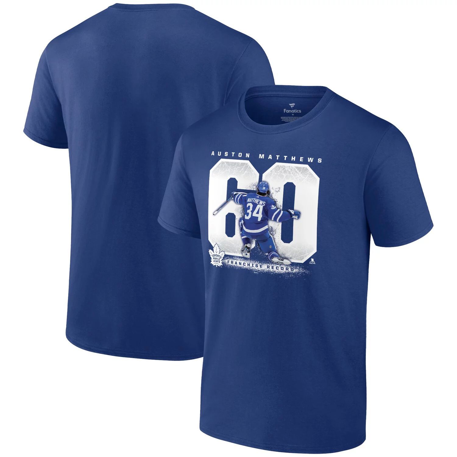 мужская фирменная футболка auston matthews blue toronto maple leafs big and tall с именем и номером fanatics синий Мужская синяя футболка с логотипом Auston Matthews Toronto Maple Leafs Goal Record Fanatics