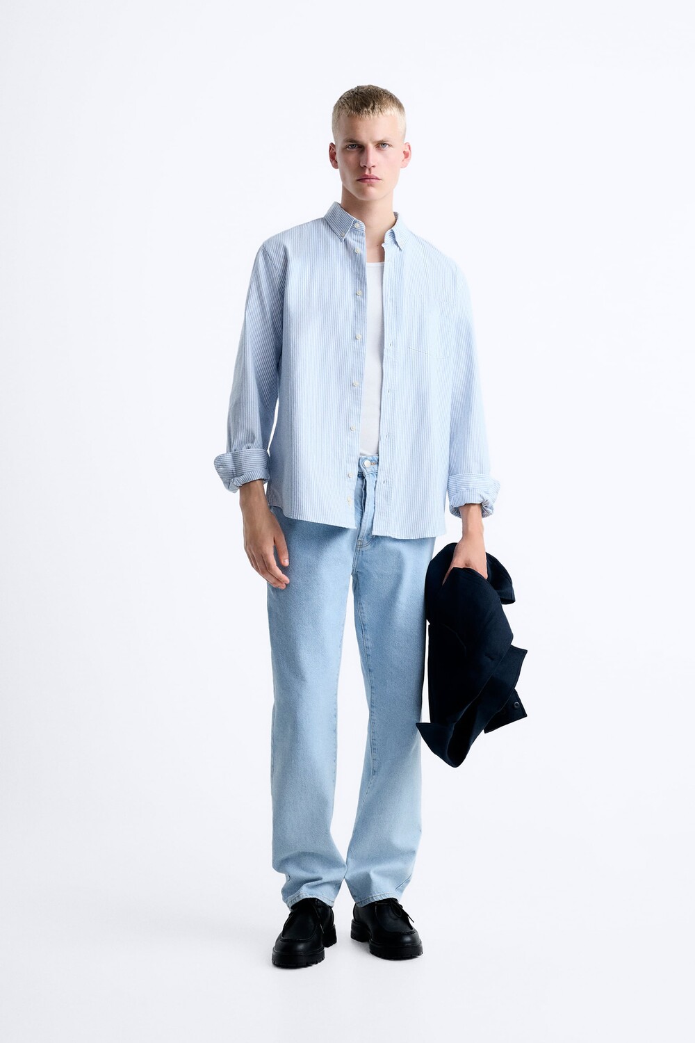 

Рубашка оксфорд Zara, белый / небесно-голубой