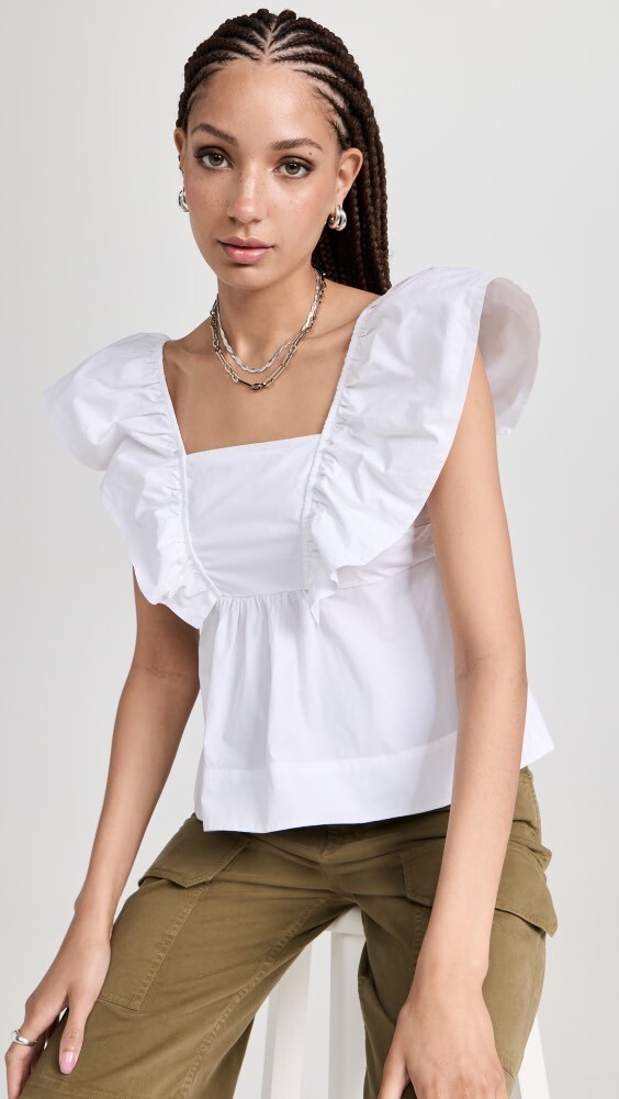 

Блуза GANNI Cotton Poplin Ruffle, белый
