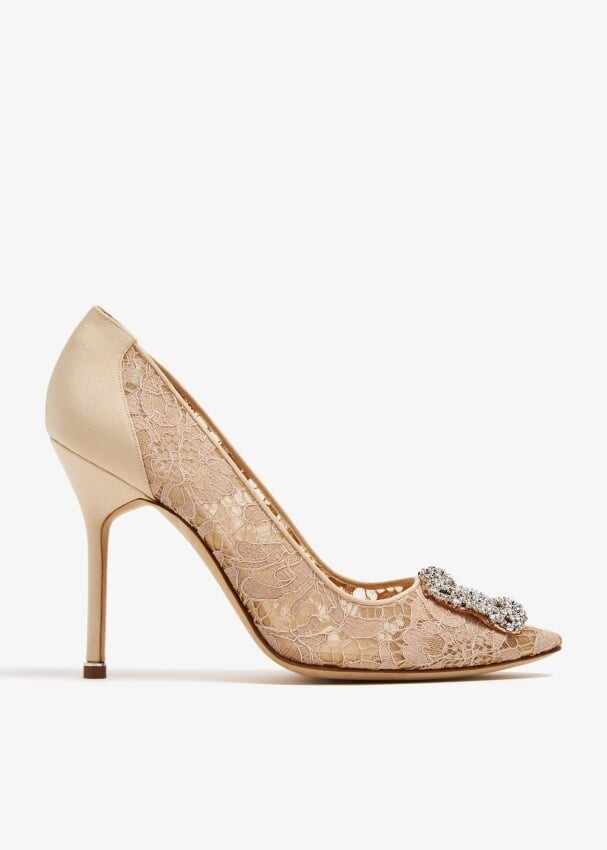 

Туфли Manolo Blahnik Hangisi Lace, бежевый