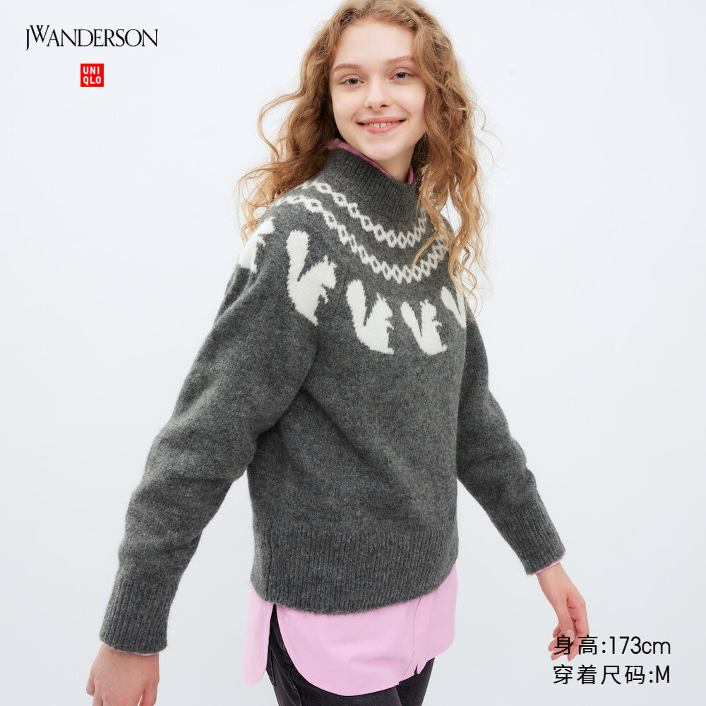 

Свитер Uniqlo JWA жаккардовый с круглым вырезом и длинными рукавами, серый