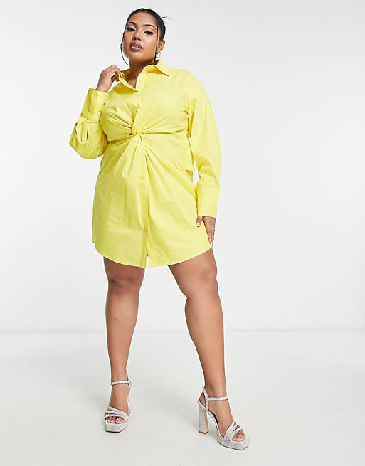Ярко-желтое платье-рубашка с вырезами Something New Curve