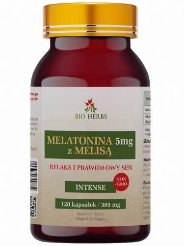 

Bio Herbs, Мелатонин 5 мг с мелиссой для расслабления и правильного сна, 120 капсул.