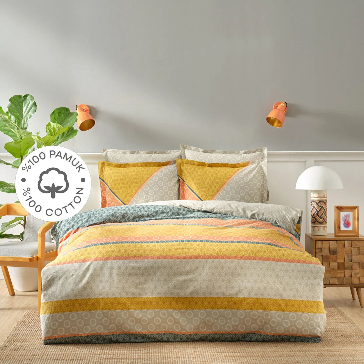 комплект постельного белья karaca home pollen из льна цвет хаки Комплект постельного белья Karaca Home Selena Mustard из 100 % хлопка