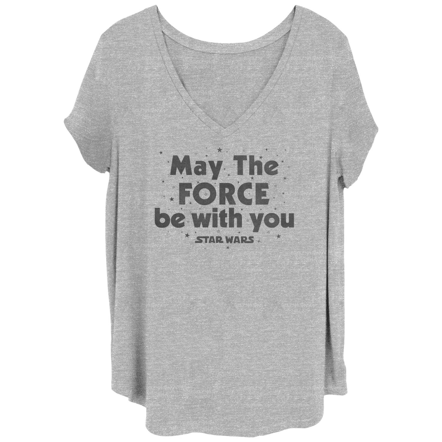 

Футболка с V-образным вырезом и графическим рисунком Juniors' Plus Star Wars May The Force Be With You Star Wars