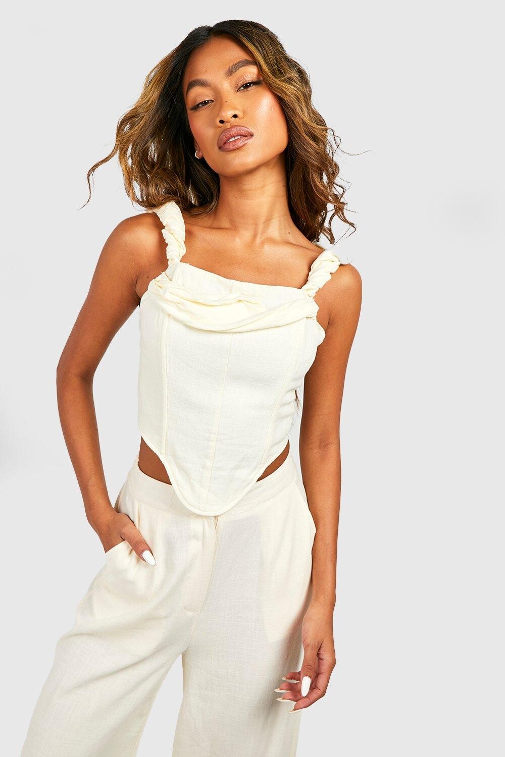 

Корсетный топ с поворотными ремешками Boohoo, кремовый