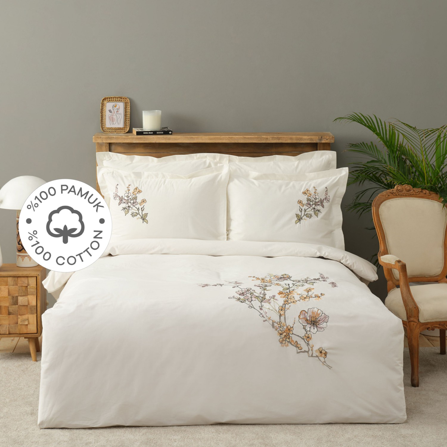 Karaca Home Donna Белый Комплект постельного белья из 100% хлопка с двойной вышивкой