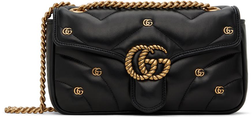 

Черная маленькая сумка через плечо GG Marmont Gucci, цвет Black