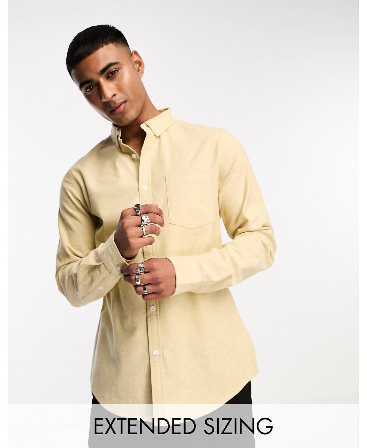 

Узкая оксфордская рубашка с воротником-стойкой ASOS DESIGN из песочной пряжи