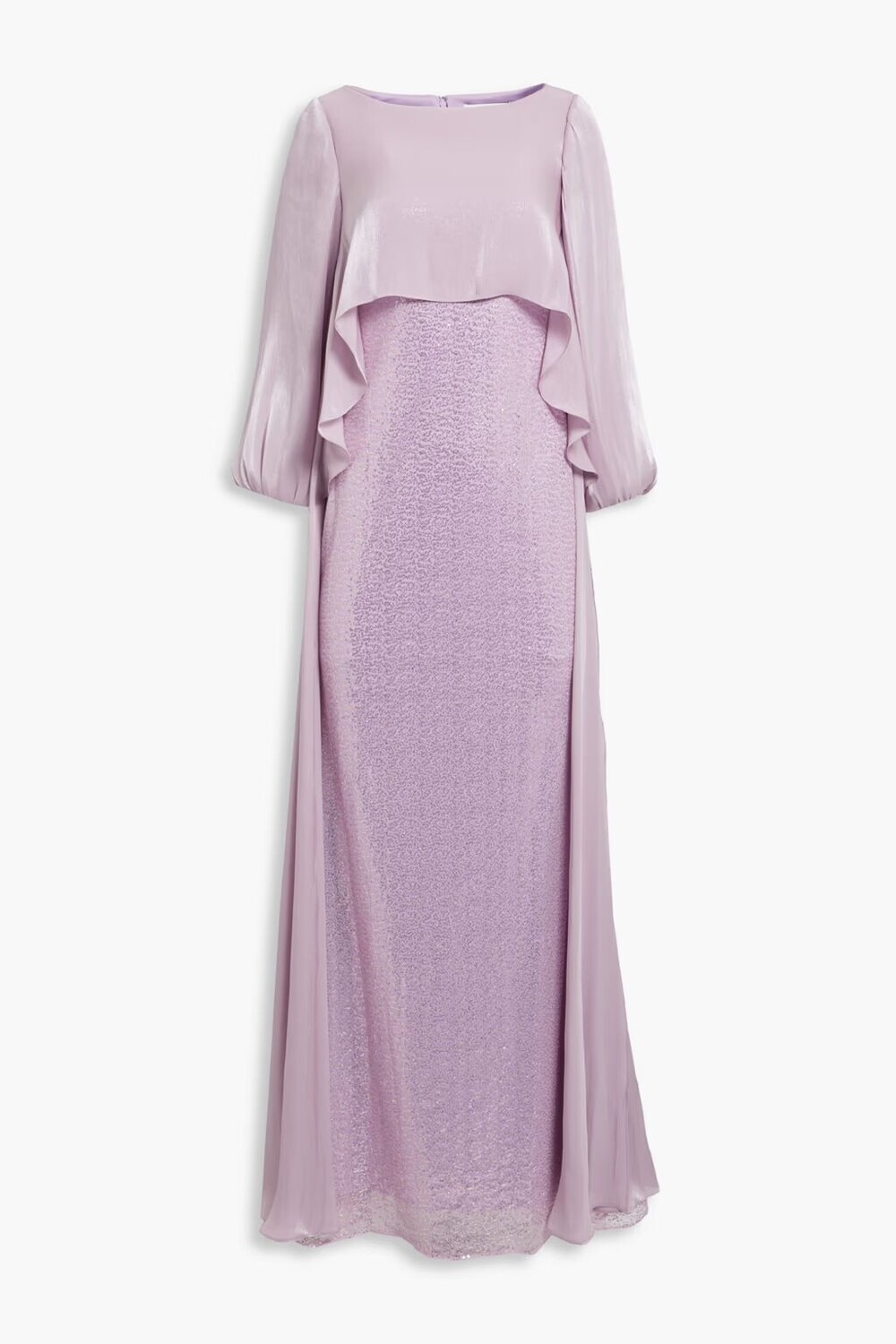 

Платье из многослойного жоржета и тюля с пайетками Badgley Mischka, сирень