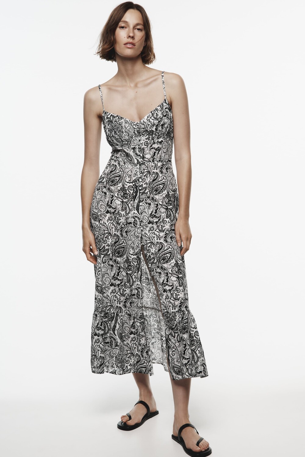 

Платье миди с принтом Zara, черный/белый