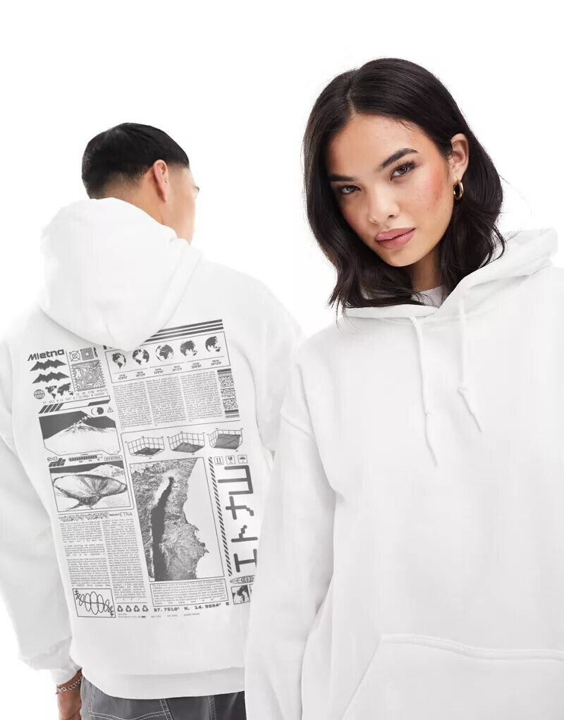 

Белое худи оверсайз с фотопринтом на спине ASOS, Серый