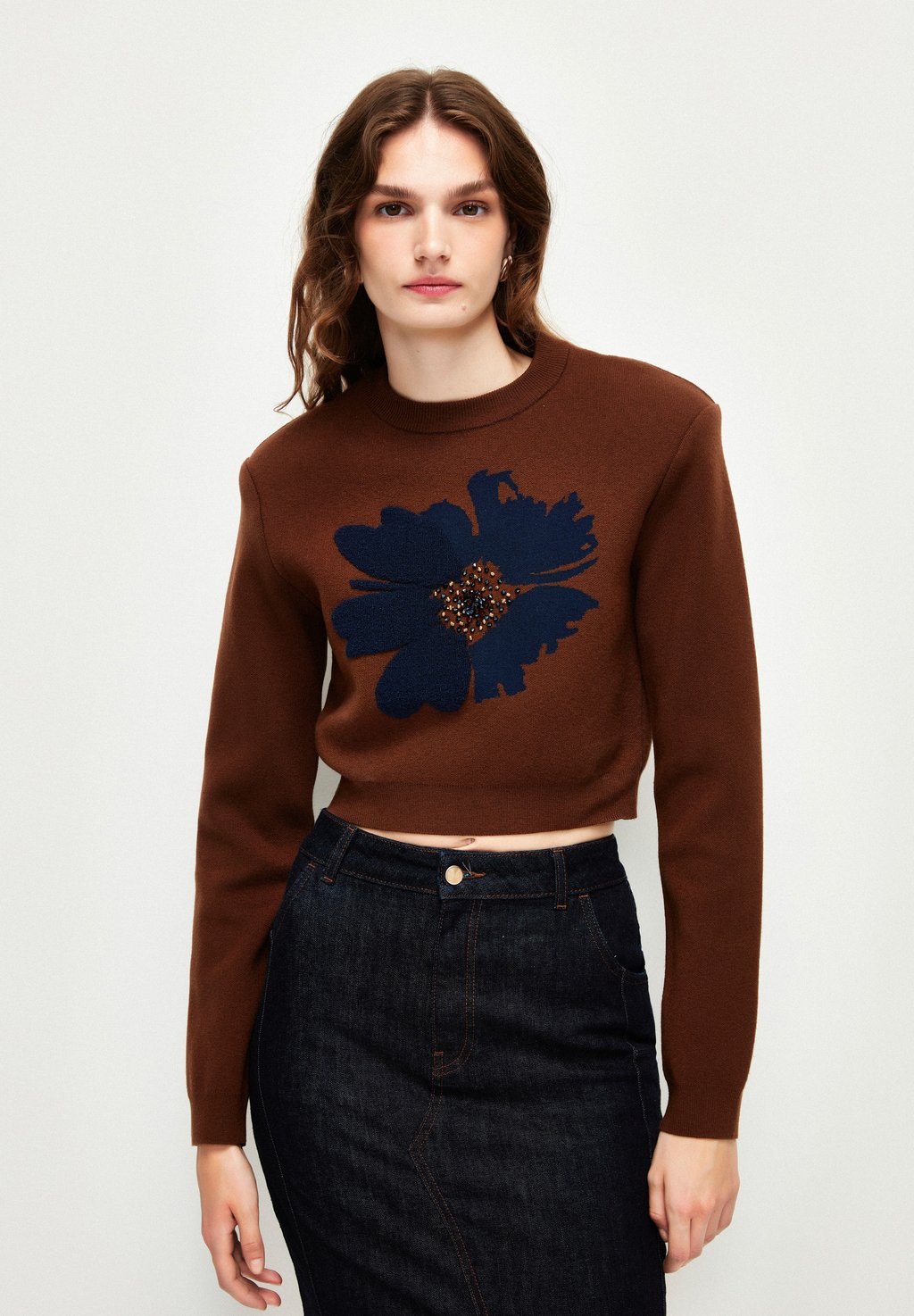 Вязаный свитер FLOWER PRINTED adL, цвет printed brown