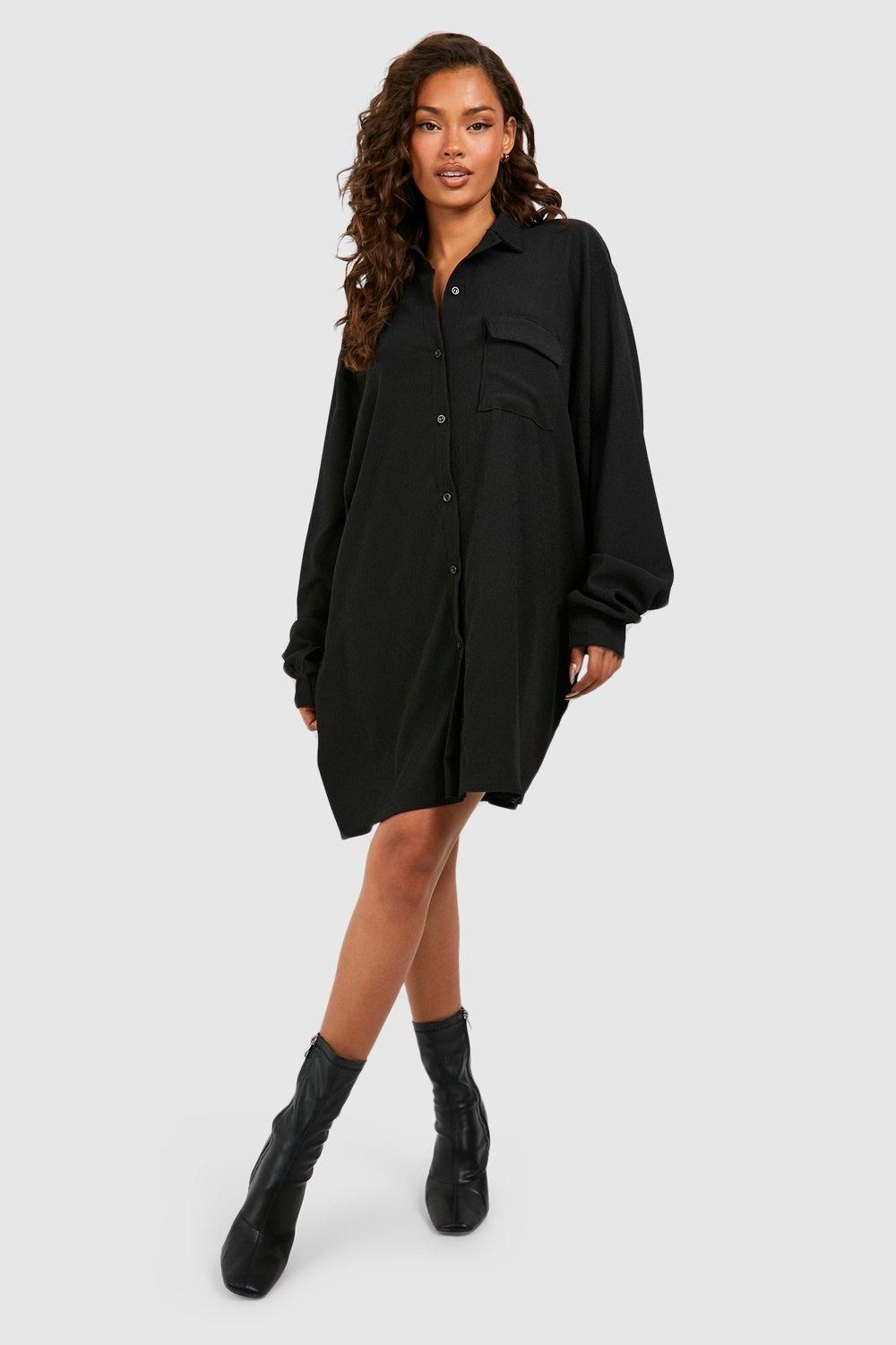 Текстурированное мини-платье-рубашка boohoo, черный polusha сереневое платье рубашка polusha