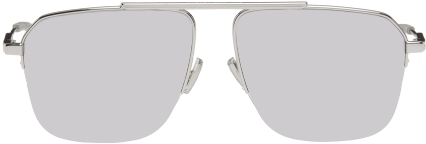 Серебряные квадратные солнцезащитные очки Серебряные Bottega Veneta цена и фото