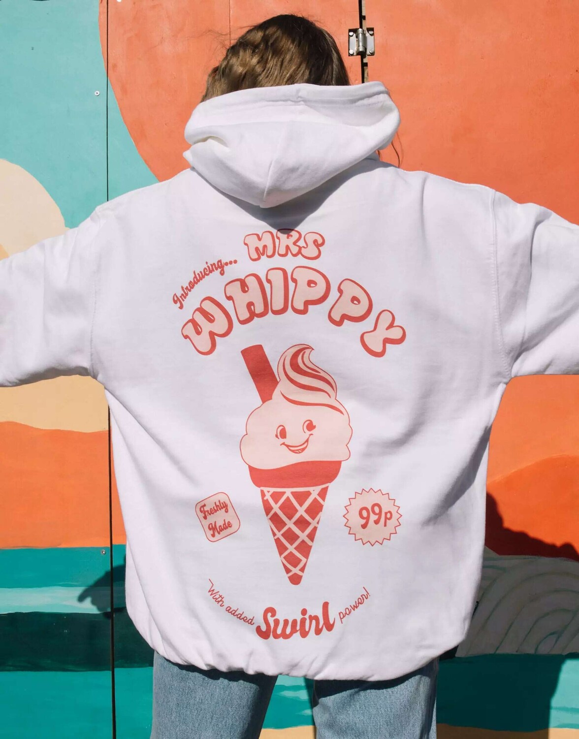 

Белая толстовка унисекс в винтажном стиле с рисунком мороженого Mrs Whippy Batch1, Белый