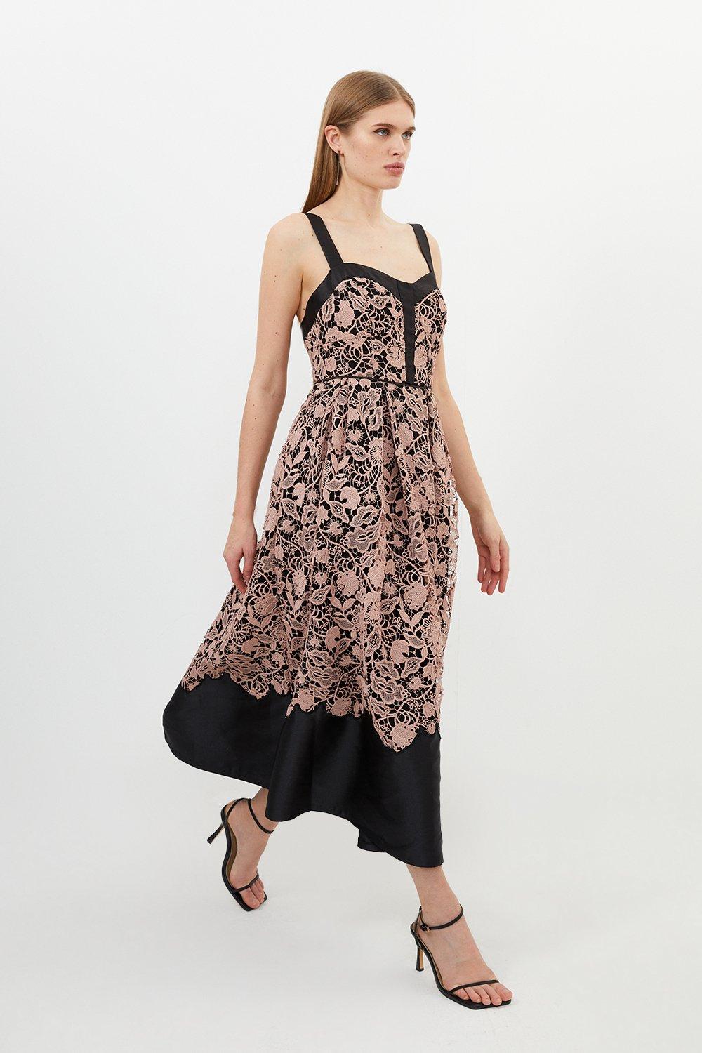 Высокое кружевное тканое платье миди для выпускного вечера Karen Millen, черный кружевное вечернее платье кораллового розового цвета для выпускного вечера длинное шифоновое официальное иллюзийное платье для выпускно
