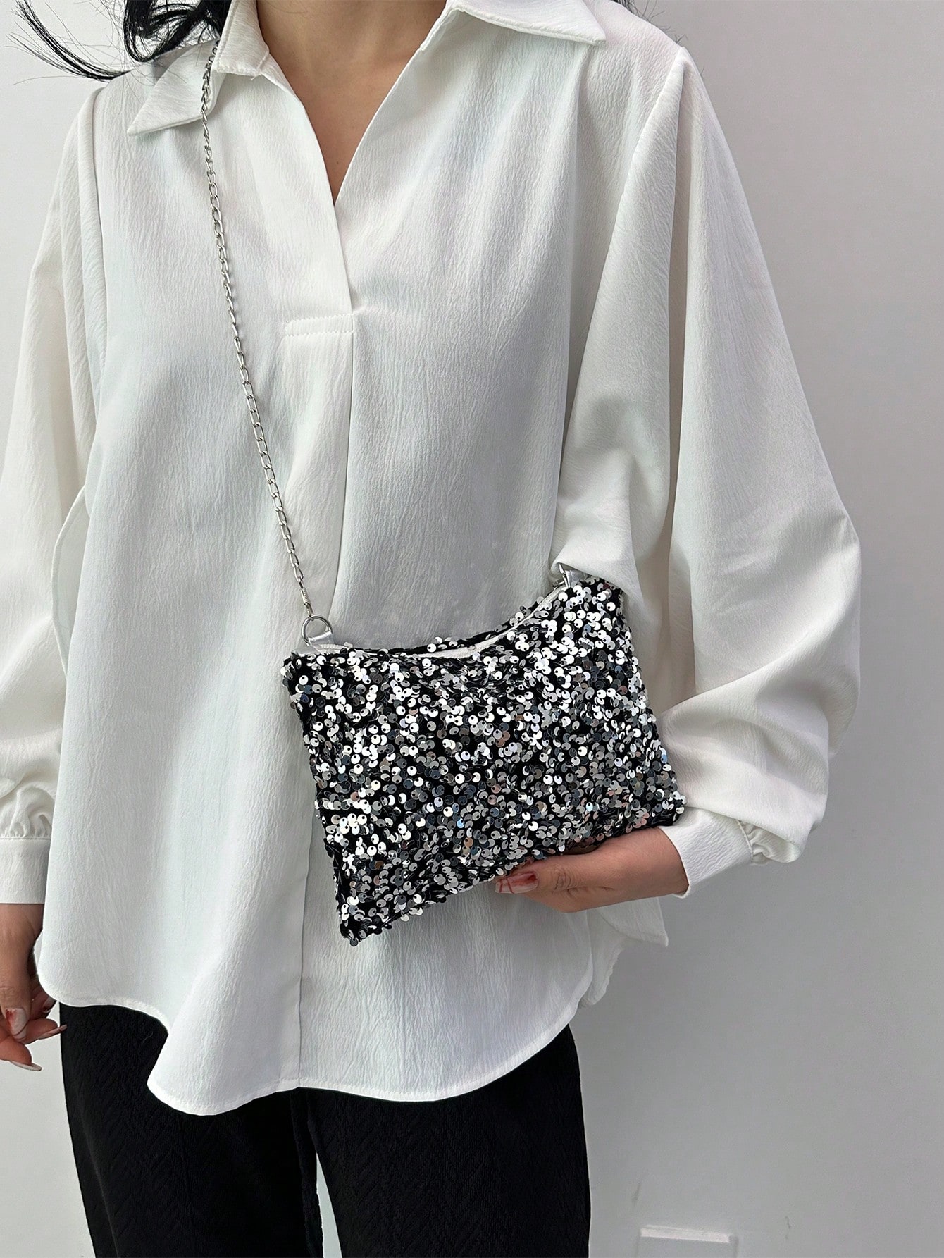 Модная красочная прямоугольная женская сумка с блестками, серебро
