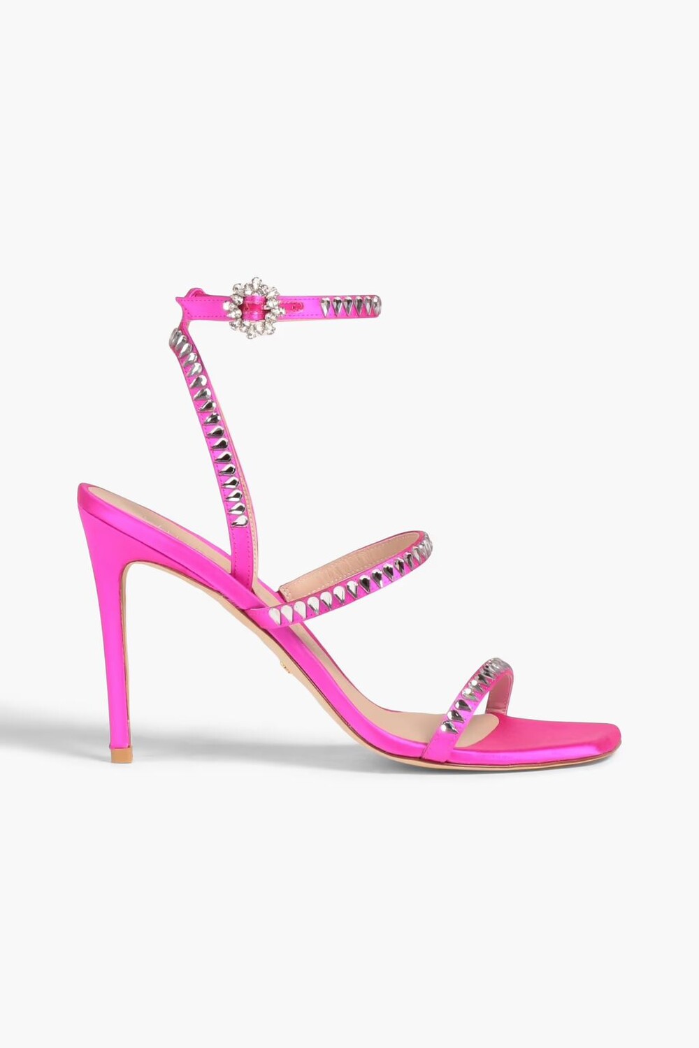 

Босоножки из неонового атласа Gemcut 100 с кристаллами Stuart Weitzman, ярко-розовый