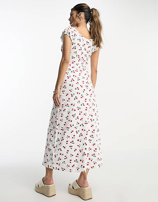 

Платье миди со сборками и короткими рукавами ASOS DESIGN