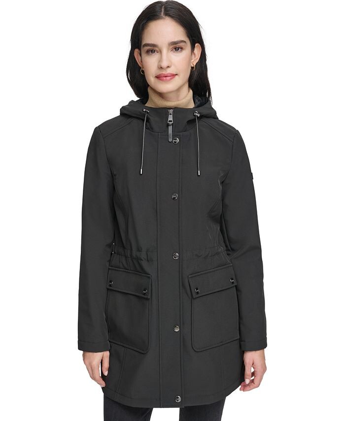 

Женский дождевик-анорак с капюшоном на шнурке и застежкой спереди DKNY, черный