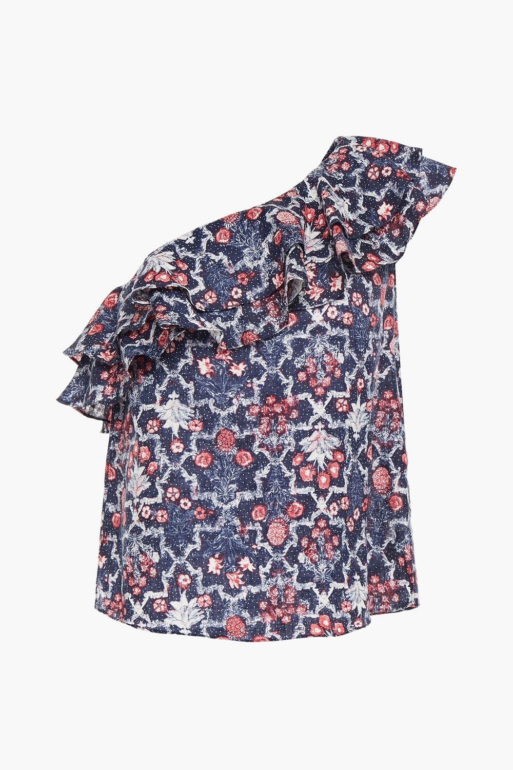

Льняной топ Thomy на одно плечо с принтом и оборками ISABEL MARANT ÉTOILE, синий