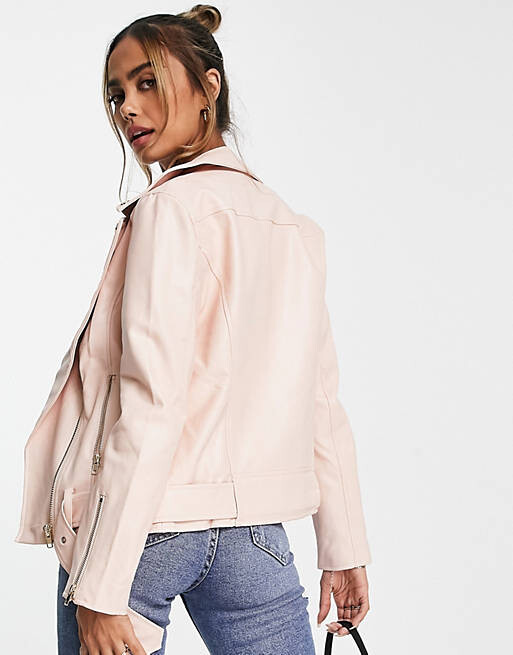 

Розовая байкерская куртка оверсайз из искусственной кожи Miss Selfridge, Розовый