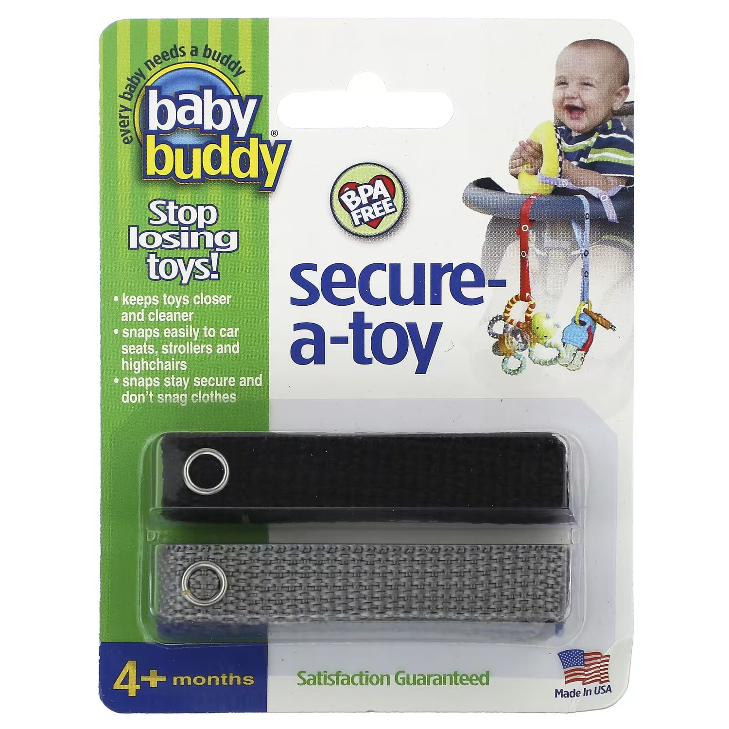 

Крепежный ремень Baby Buddy Secure-A-Toy от 4 месяцев, черный / серый