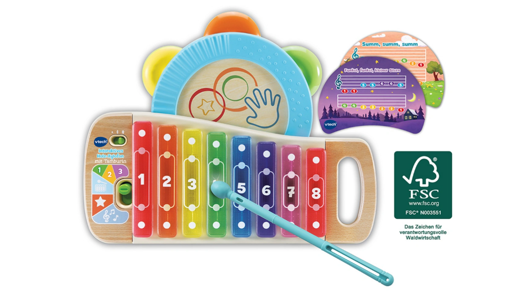 Vtech Baby Интерактивный деревянный ксилофон с бубном деревянный ксилофон веселые ручки