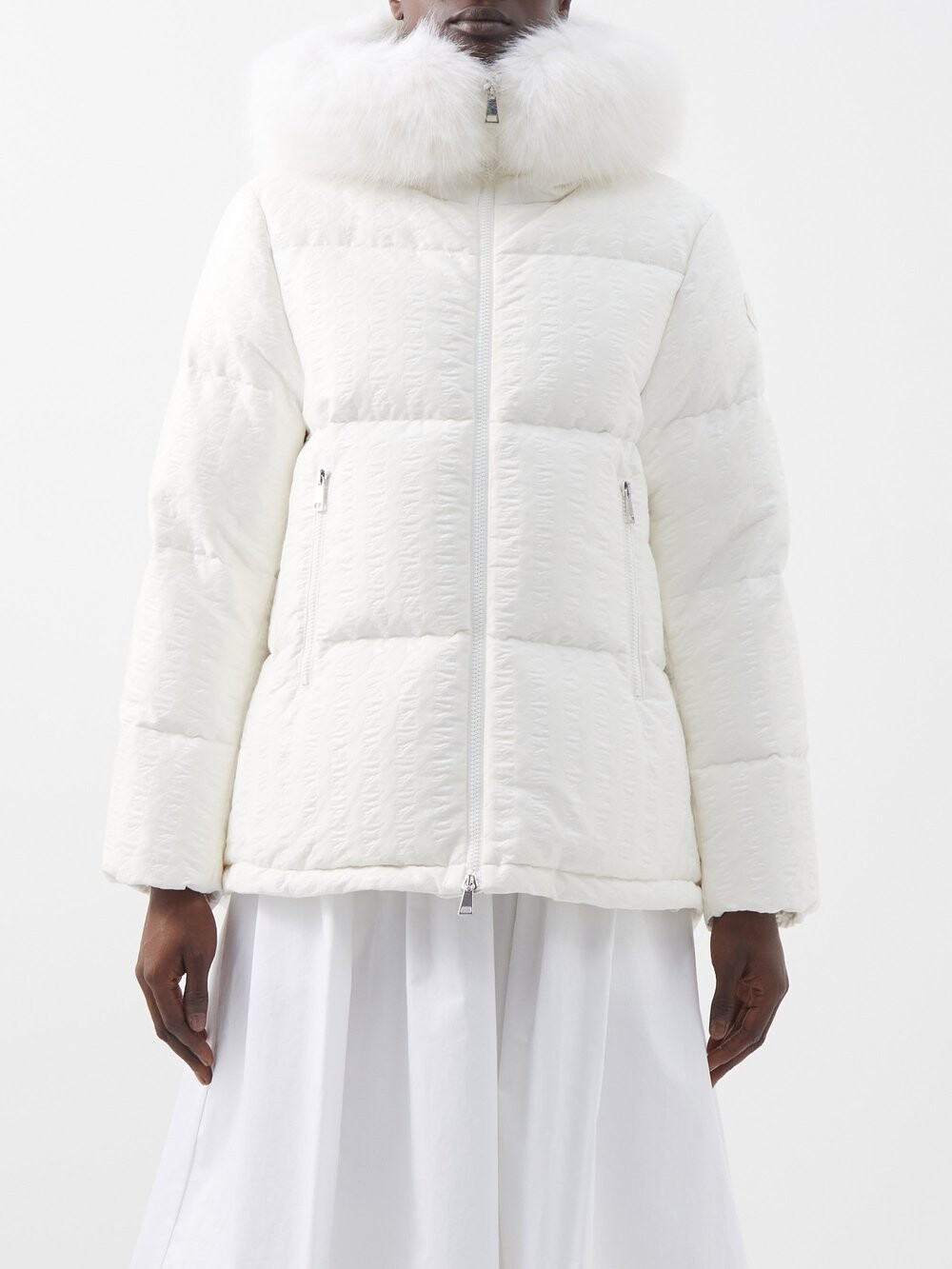 

Пуховик chambres в ломаную клетку с добавлением хлопка Moncler, белый