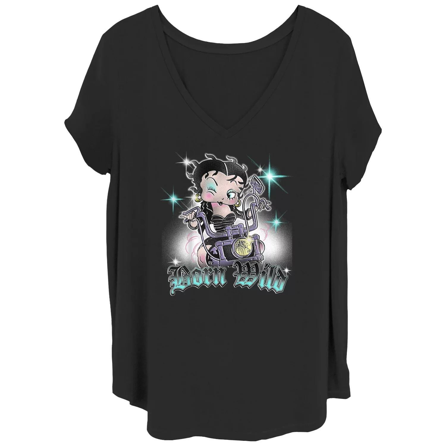 

Детская футболка больших размеров Betty Boop Born Wild Biker с v-образным вырезом и графическим рисунком Licensed Character