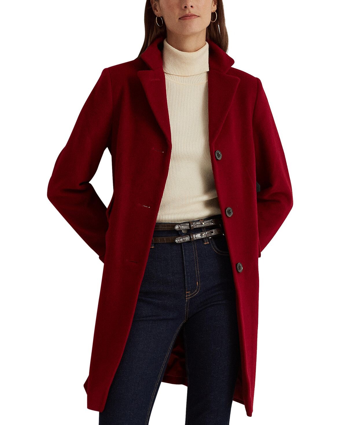 

Женское длинное пальто с зубчатым воротником Lauren Ralph Lauren, красный